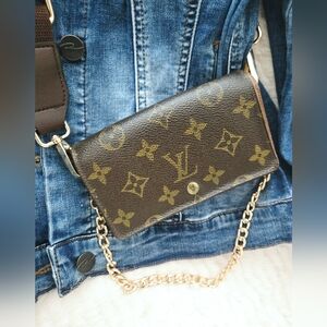 Authentic LOUIS VUITTON LV Monogram Wallet Clutch Card Holder Crossbody WOC‎